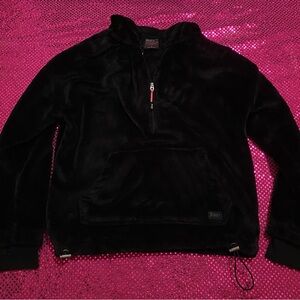 black fluffy juicy couture zip up hoodie